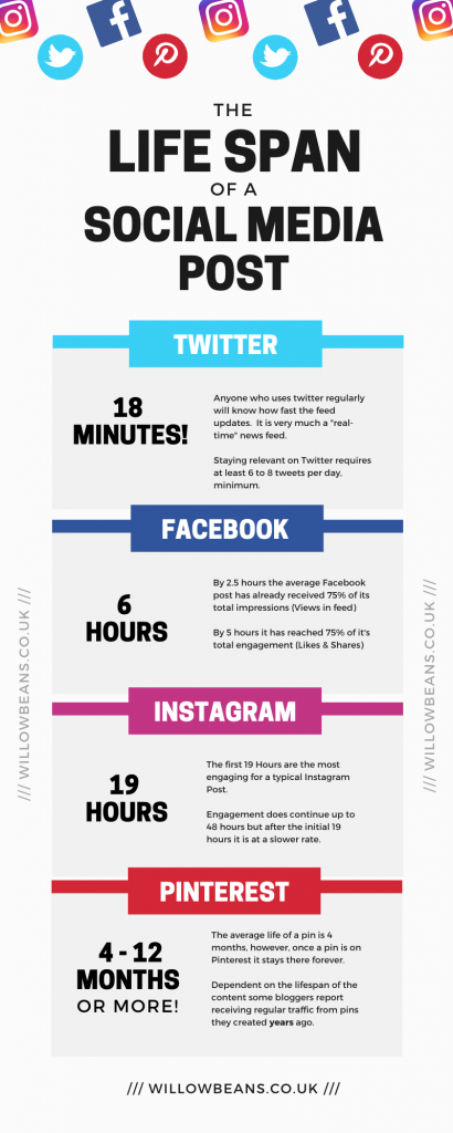 Infographic titled The Life Span Of A Social Media Post