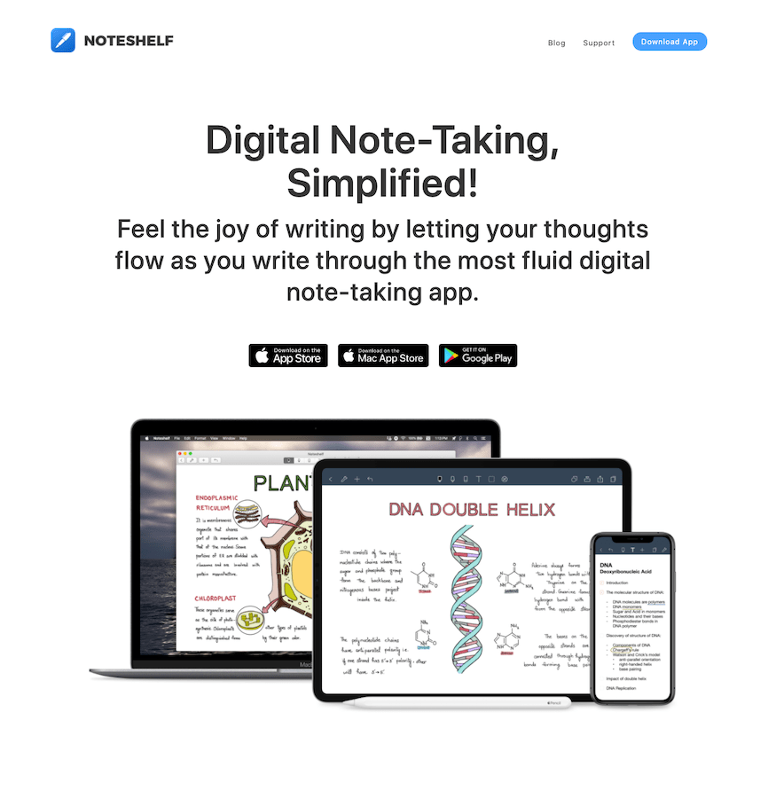 Screenshot of Noteshelf Homepage